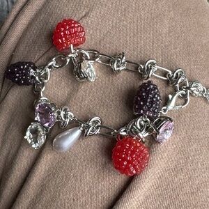NEW YVMIN silver chain charm bracelet with crystals and berries